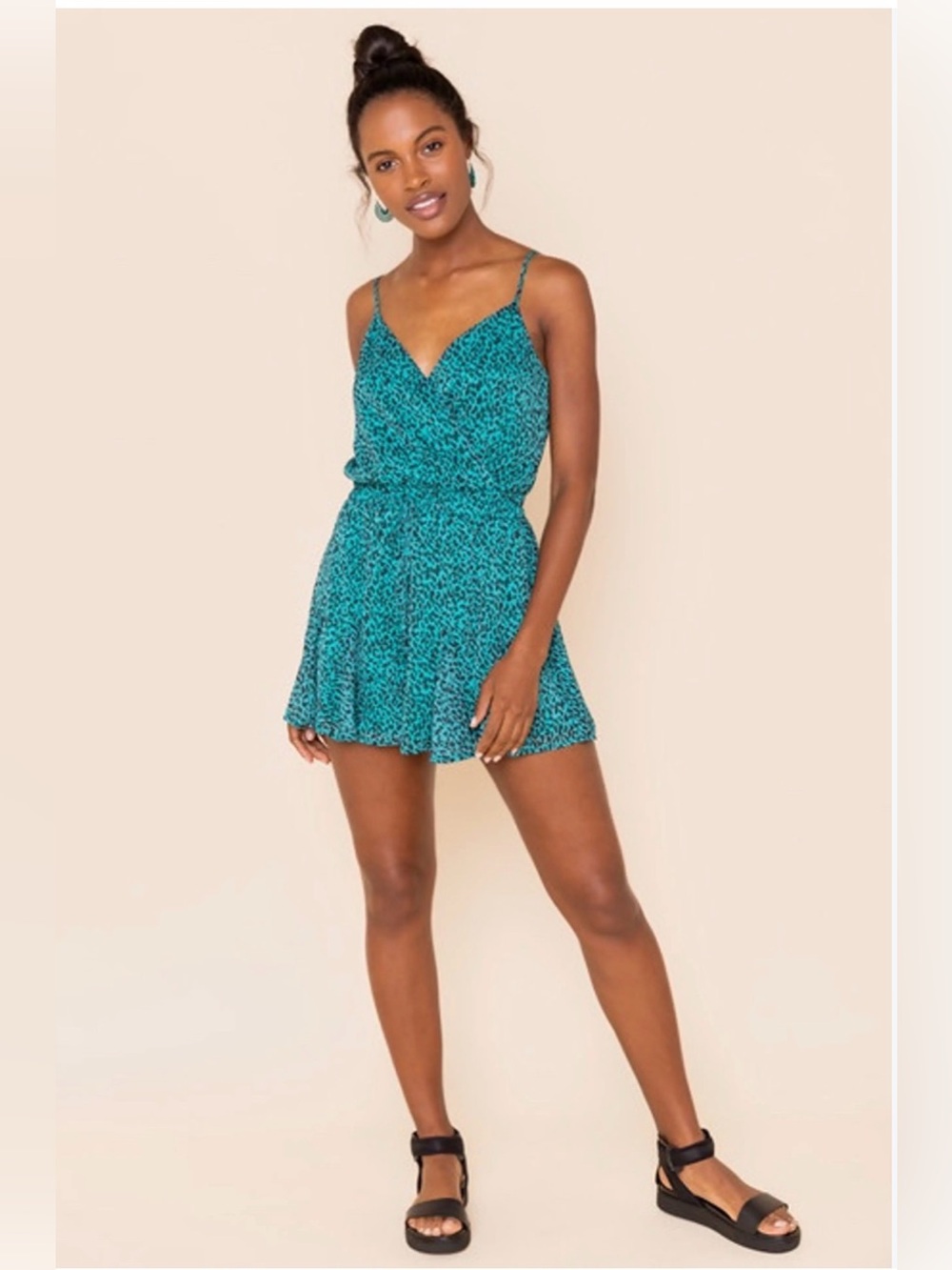 Blue Rain Teal Leopard Print Romper
